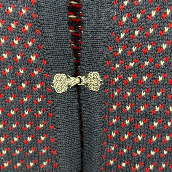 Skjaeveland Of Norway Womens Navy Birds Eye Clasp Cardigan Size Large Wool - Picture 10 of 13